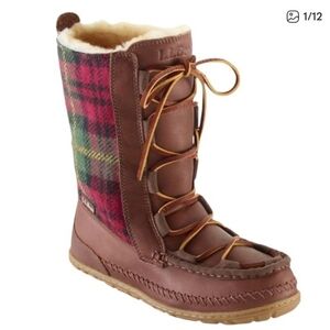 L.L. Bean Wicked Good Lodge Boots Shearling Plaid Women’s Sherpa Lining